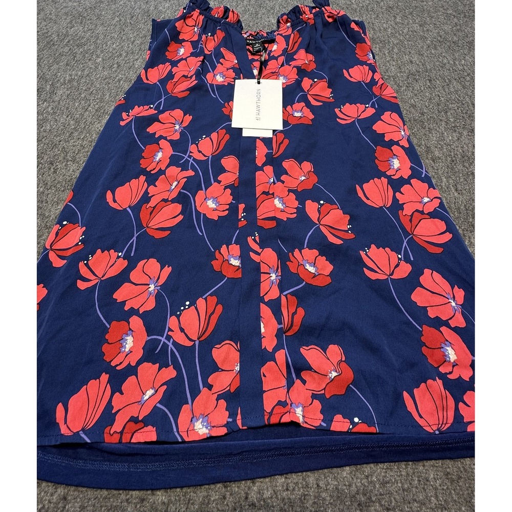 41 Hawthorn‎ Blouse Womens Small Petite Navy Blue Red Floral Sleeveless Tank Top